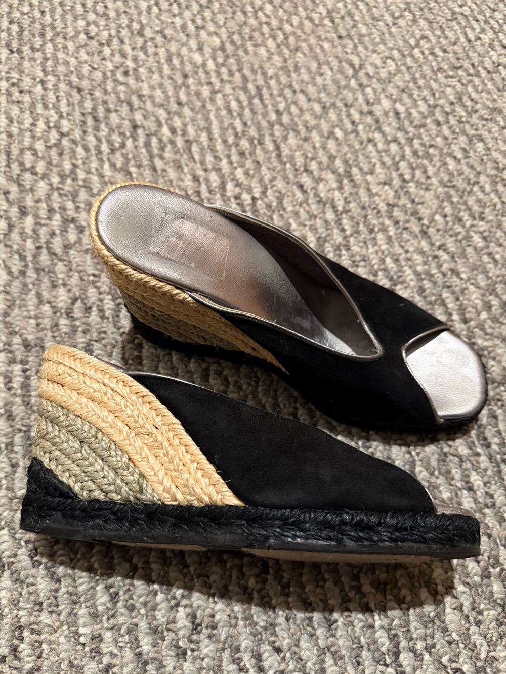 Braised black suede espadrille wedge sandals